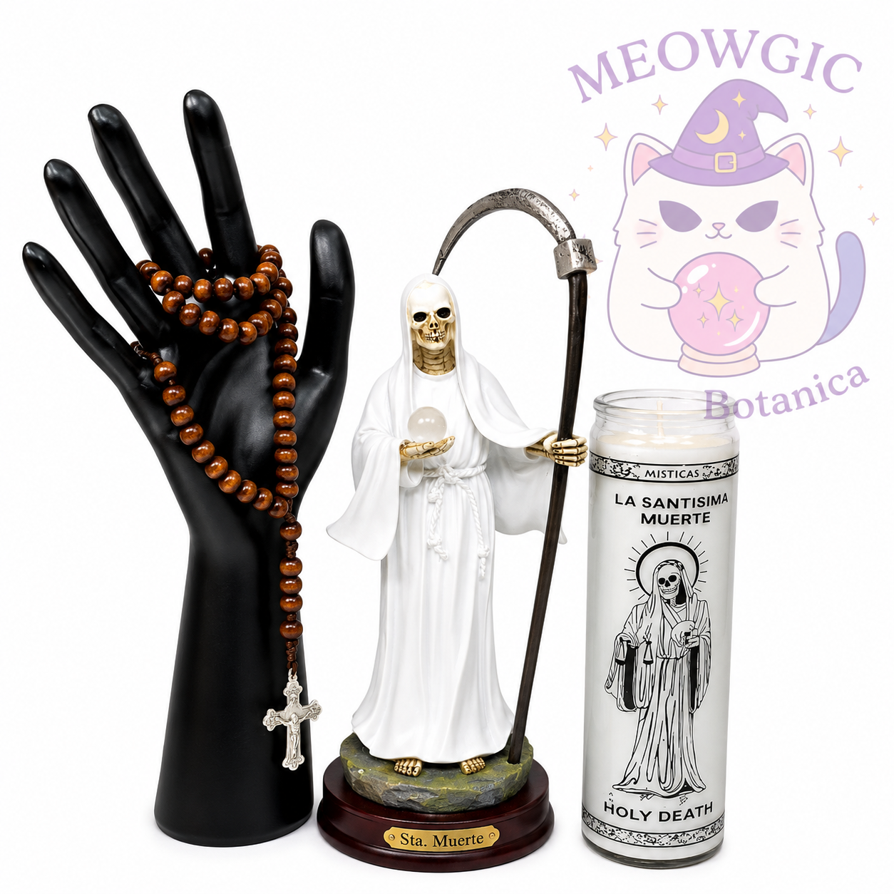🤍 White Santa Muerte (15inches) With candle & Rosary