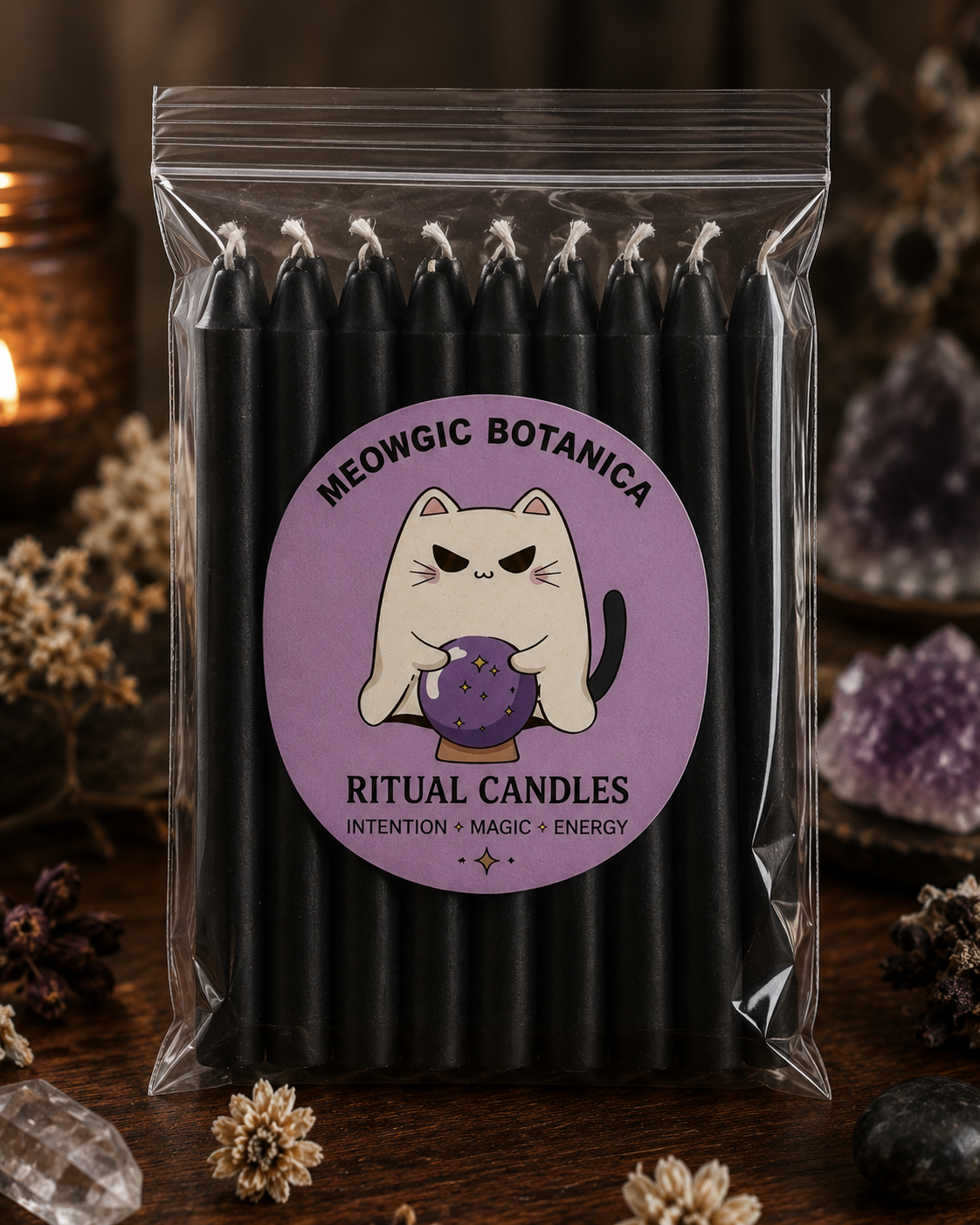 "🖤 Pack of 16 Black Soy Ritual Candles — Protection, Power & Banishing Energy" "Paquete de 16 Velas Rituales Negras de Soya — Protección, Poder y Energía de Destierro"