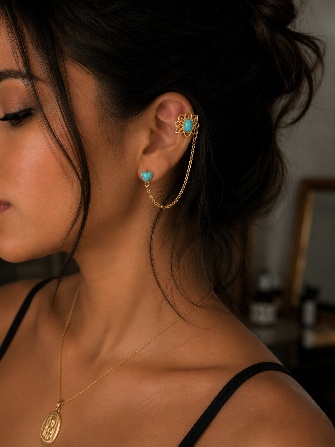 24k Solid Gold Lotus Ear Cuff