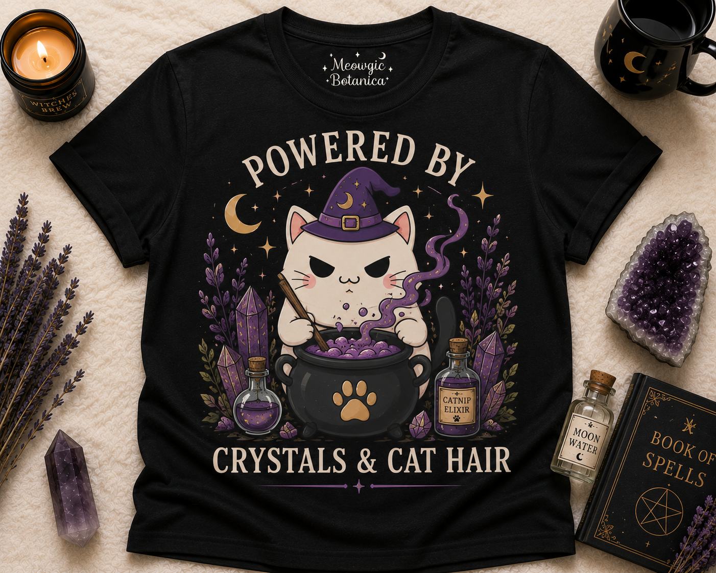 Powered by crystals & cat hair T-shirt
