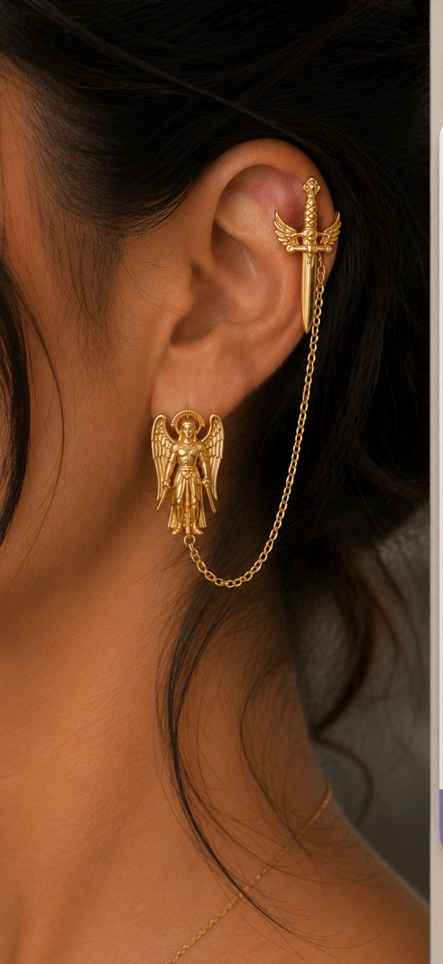 Archangel Michael 24K Gold Ear Cuff | Arete Cuff Arcángel Miguel Oro 24K