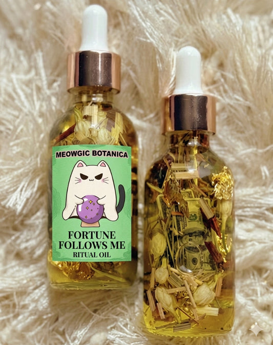 "FORTUNE FOLLOWS ME RITUAL OIL"  "ACEITE LA FORTUNA ME PERSIGUE"