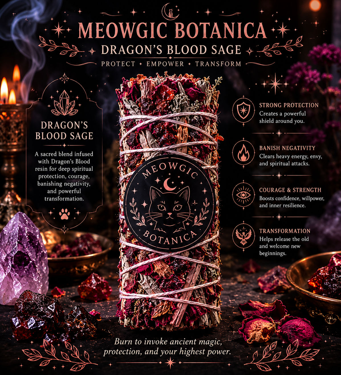 "Dragon's Blood Sage Smudge" "Atado de Salvia Sangre de Dragón"