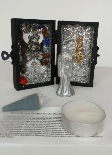 ""Silver Santa Muerte Curated Box — Wisdom, Peace & Protection"".  Caja Curada de la Santa Muerte Plateada— Sabiduría, Paz y Protección"